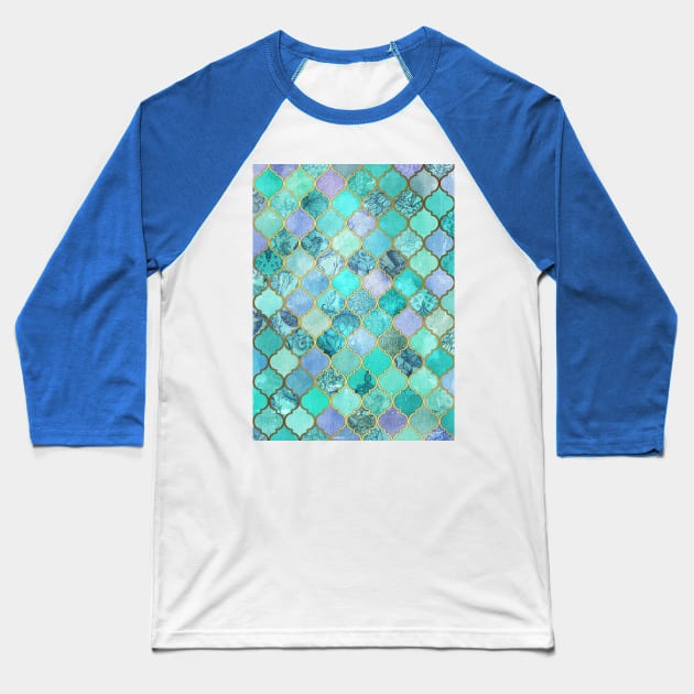 Cool Jade & Icy Mint Decorative Moroccan Tile Pattern Baseball T-Shirt by micklyn